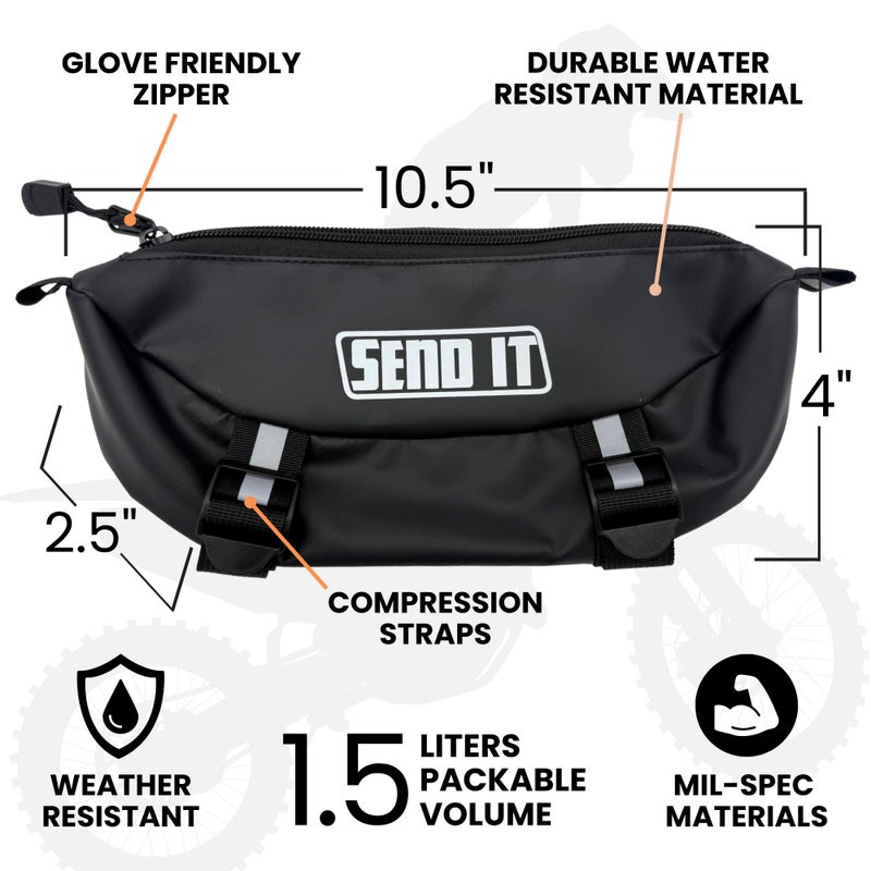 ThrottlePak Waterproof Dirtbike Handlebar Bag | Compact Motorcycle Handle Bar Storage Pouch | Universal Fit Dirt Bike Bag for Trail & Adventure Riding | Durable Surron Bar Bag - Image 2