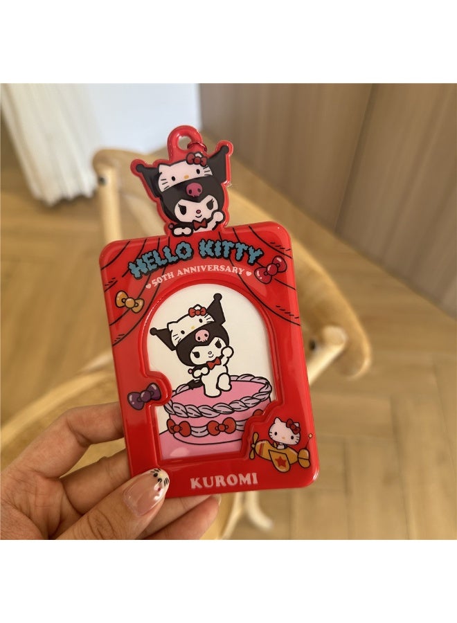NIBEMINENT 1 - Piece Sanrio Katie Cat Kpop Photo Card Holder Pendant Key Chain ID Badge Holder ID Card Holder Photo Card Protector for School ID Office ID Access Card for Women Girls - Image 1
