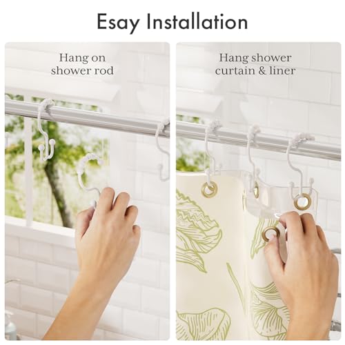 Amazer Plastic Shower Curtain Hooks, Shower Curtain Hooks Rings, Double Shower Curtain Hooks, Shower Hooks for Shower Curtain, White Shower Curtain Hooks for Curtain Liner Bathroom - 12 Pcs - Image 5