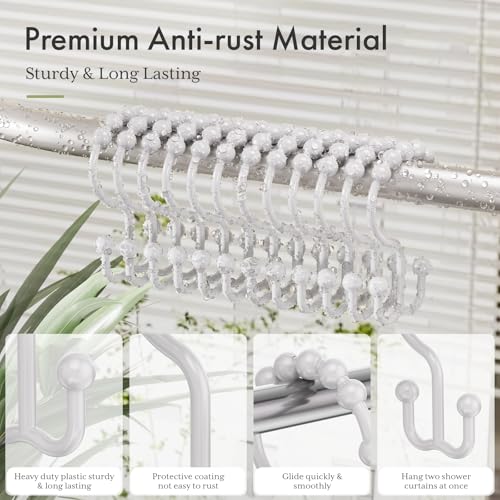 Amazer Plastic Shower Curtain Hooks, Shower Curtain Hooks Rings, Double Shower Curtain Hooks, Shower Hooks for Shower Curtain, White Shower Curtain Hooks for Curtain Liner Bathroom - 12 Pcs - Image 3
