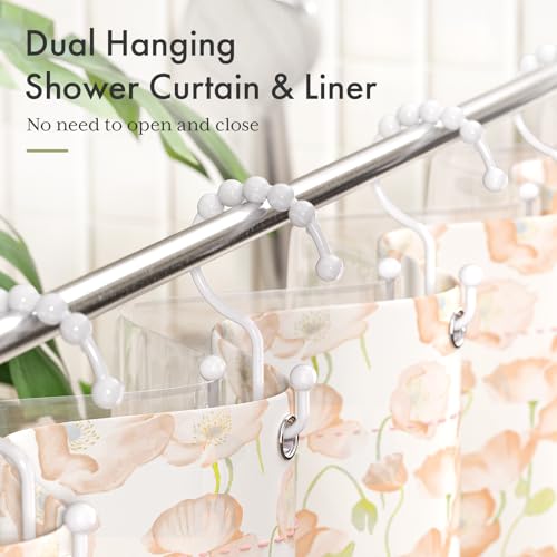 Amazer Plastic Shower Curtain Hooks, Shower Curtain Hooks Rings, Double Shower Curtain Hooks, Shower Hooks for Shower Curtain, White Shower Curtain Hooks for Curtain Liner Bathroom - 12 Pcs - Image 4