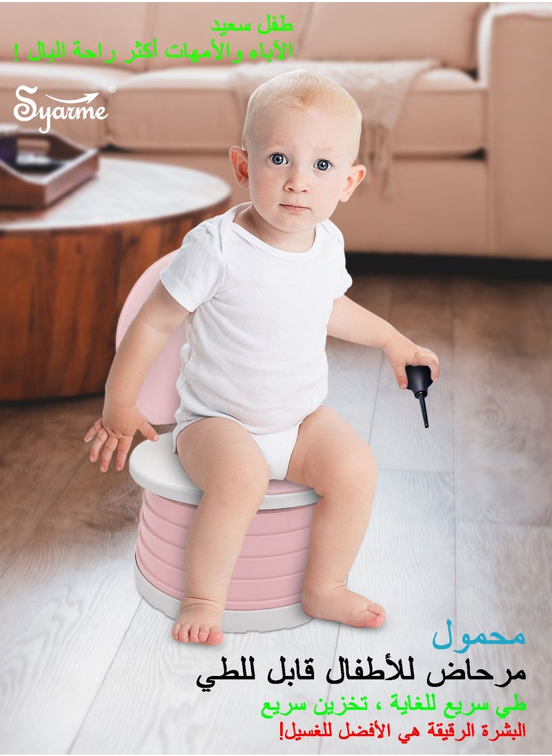 Syarme Syarme Portable Potty, Toddler Travel Foldable Training Toilet Travel Pott, Toddler Training Toilet with Cleaning Bags and Flusher for Travel, Car, Park, Family, Etc, Includes Carrying Pouch, Pink  - Image 2