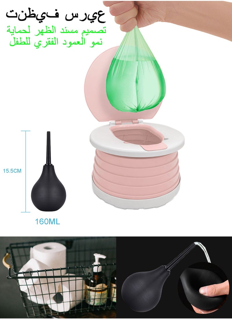 Syarme Syarme Portable Potty, Toddler Travel Foldable Training Toilet Travel Pott, Toddler Training Toilet with Cleaning Bags and Flusher for Travel, Car, Park, Family, Etc, Includes Carrying Pouch, Pink  - Image 4