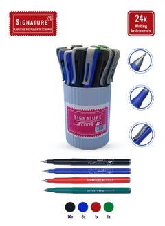 Signature Fliner Star Fine Liner Pens for Writing, Drawing and Detailing - Multiple Ink Colours (24 Pieces in a Display Jar)