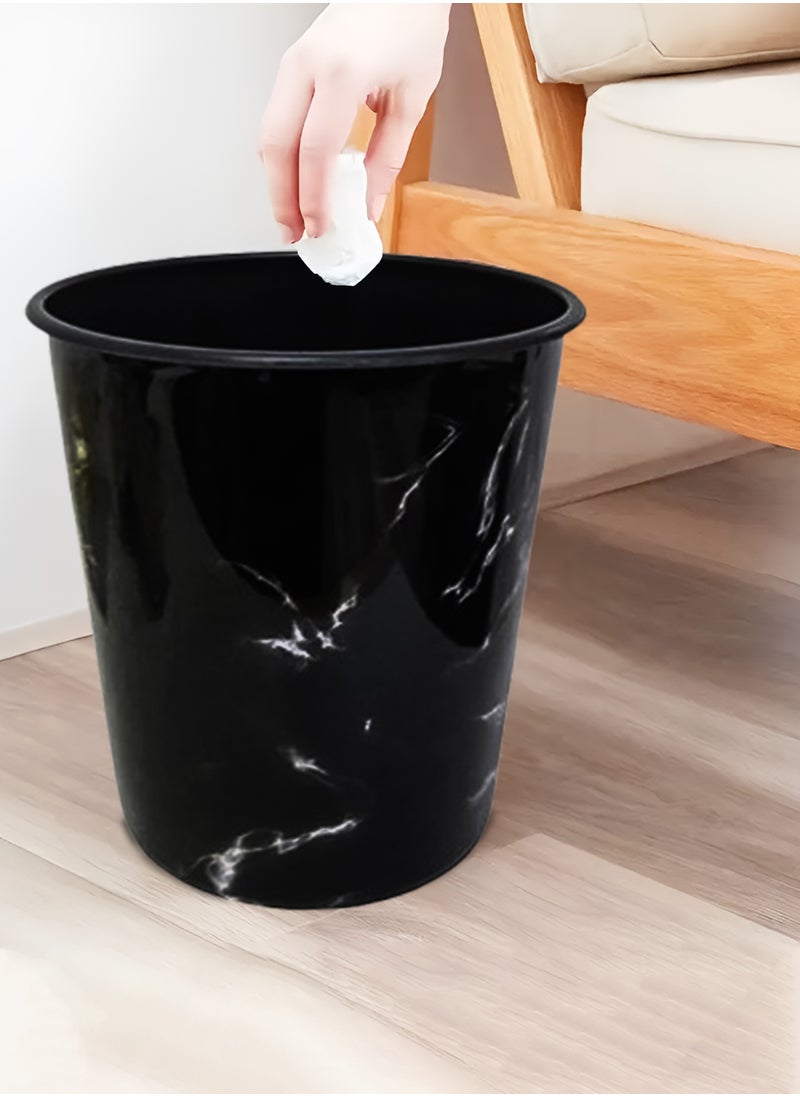 Toshionics 2 Pieces 13L Round Dust Bin with Marble Effect Prints Modern Style Plastic Trash Can Garbage Bin Open Top Design Waste Basket Garbage Container Cylindrical Waste Bin for Office Bedrooms Kitchen Bathroom Multipurpose Usage Trash Bin 12"x9.5"  - Image 1