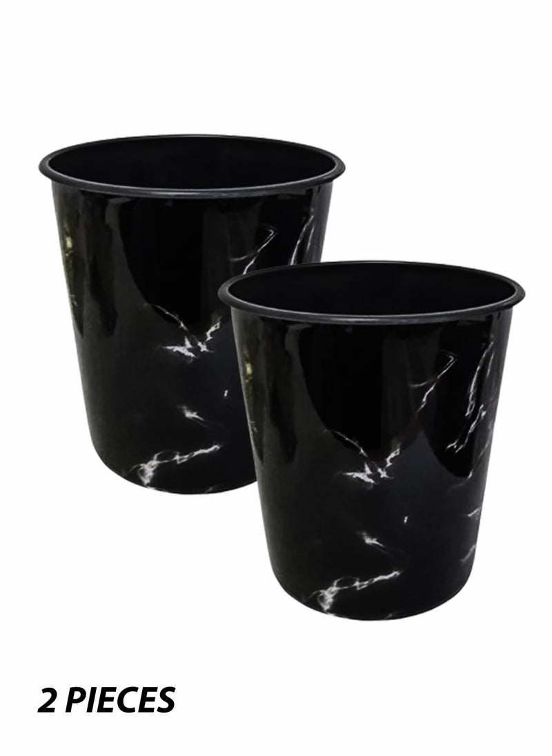 Toshionics 2 Pieces 13L Round Dust Bin with Marble Effect Prints Modern Style Plastic Trash Can Garbage Bin Open Top Design Waste Basket Garbage Container Cylindrical Waste Bin for Office Bedrooms Kitchen Bathroom Multipurpose Usage Trash Bin 12"x9.5"  - Image 2