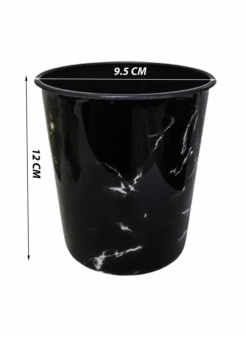 Toshionics 2 Pieces 13L Round Dust Bin with Marble Effect Prints Modern Style Plastic Trash Can Garbage Bin Open Top Design Waste Basket Garbage Container Cylindrical Waste Bin for Office Bedrooms Kitchen Bathroom Multipurpose Usage Trash Bin 12"x9.5"  - Image 3