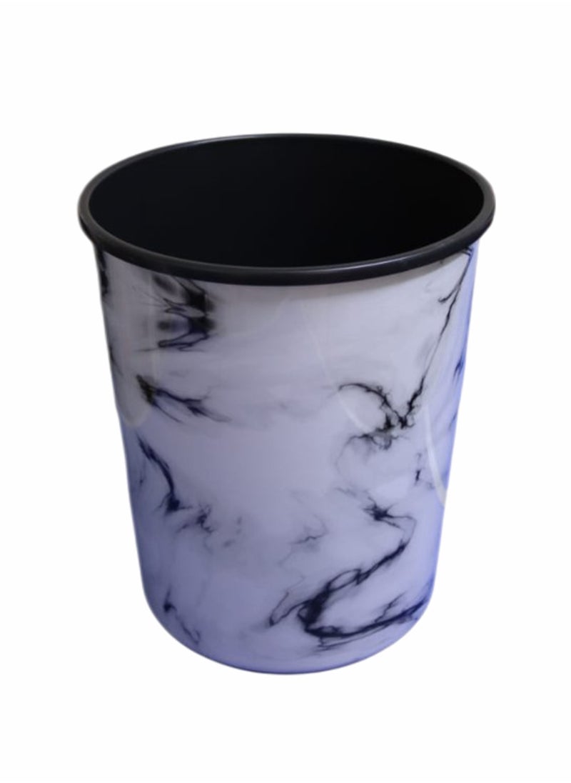 Toshionics 2 Pieces 13L Round Dust Bin with Marble Effect Prints Modern Style Plastic Trash Can Garbage Bin Open Top Design Waste Basket Garbage Container Cylindrical Waste Bin for Office Bedrooms Kitchen Bathroom Multipurpose Usage Trash Bin 12"x9.5"  - Image 4