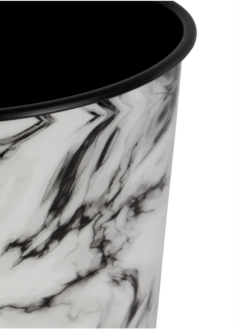 Toshionics 2 Pieces 13L Round Dust Bin with Marble Effect Prints Modern Style Plastic Trash Can Garbage Bin Open Top Design Waste Basket Garbage Container Cylindrical Waste Bin for Office Bedrooms Kitchen Bathroom Multipurpose Usage Trash Bin 12"x9.5"  - Image 5