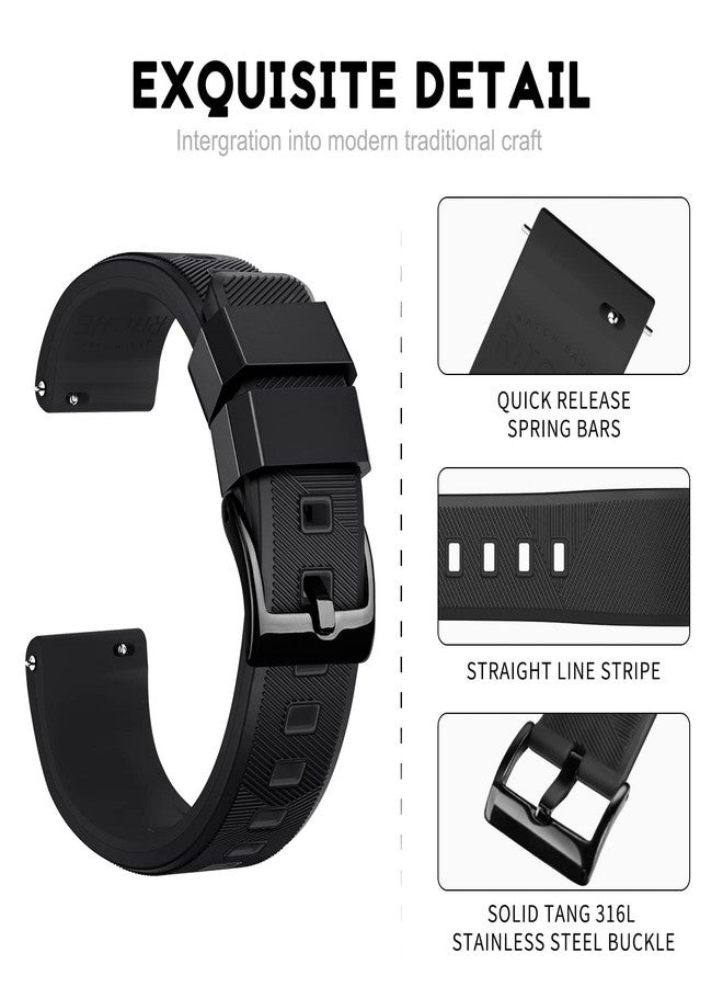 Ritche Christmas Gift 22mm Silicone Watch Band Black Quick Release Rubber Watch Bands for Men Women, White Elephant Gifts, Stocking Stuffers for Men - Image 3