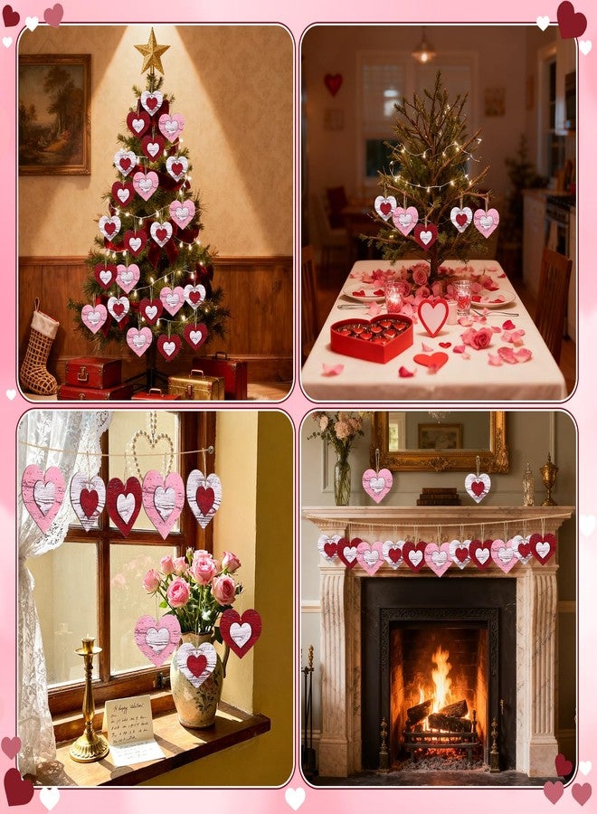 Vercraft 24 Pcs Valentines Day Tree Decorations Red Pink White Wood Heart Tree Ornaments Distressed Rustic Valentines Hanging Decoration for Home Office Wedding Anniversary Birthday Party Gifts - Image 3