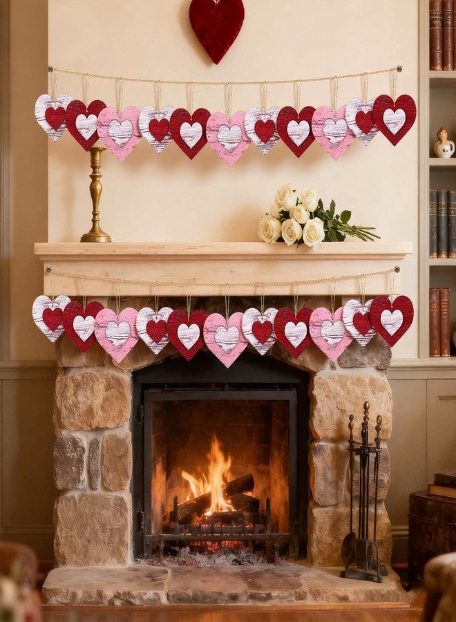 Vercraft 24 Pcs Valentines Day Tree Decorations Red Pink White Wood Heart Tree Ornaments Distressed Rustic Valentines Hanging Decoration for Home Office Wedding Anniversary Birthday Party Gifts - Image 5