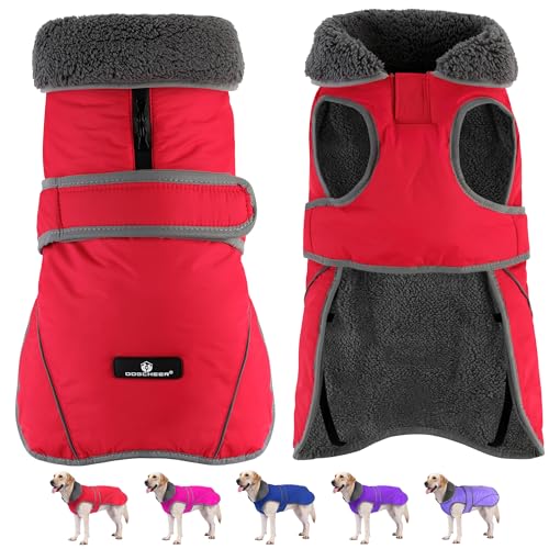 Dogcheer Dog Coat Waterproof Dog Jacket Reflective Pet Winter Coat with Adjustable Hook Loop Christmas Puppy Fleece Jacket Warm Turtleneck Snowsuit for Small Medium Large Dogs Red S - Image 1