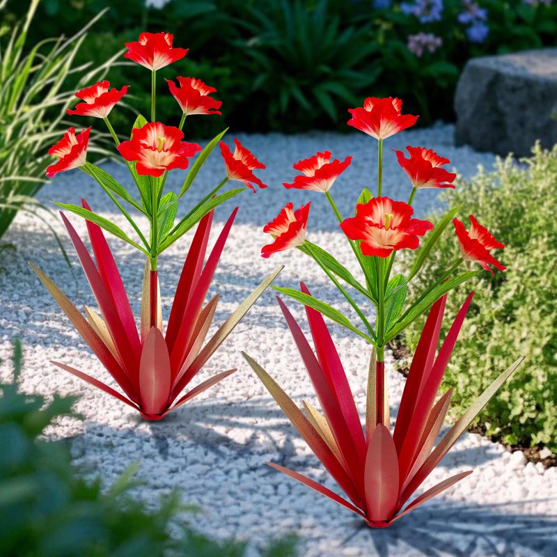 Homight Metal Agave Plant Outdoor Decoration Outdoor Garden Decoration Daffodils Flowers Mexican Yard Art Daffodils Flowers Decorative Garden Gift (2 Big red Daffodil) - Image 1