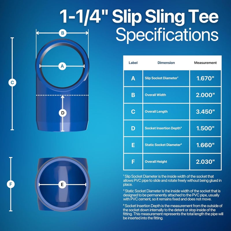 FORMUFIT F114STE-BL-4 Slip Tee PVC Fitting, Furniture Grade, 1-1/4" Size, Blue (Pack of 4) - Image 4