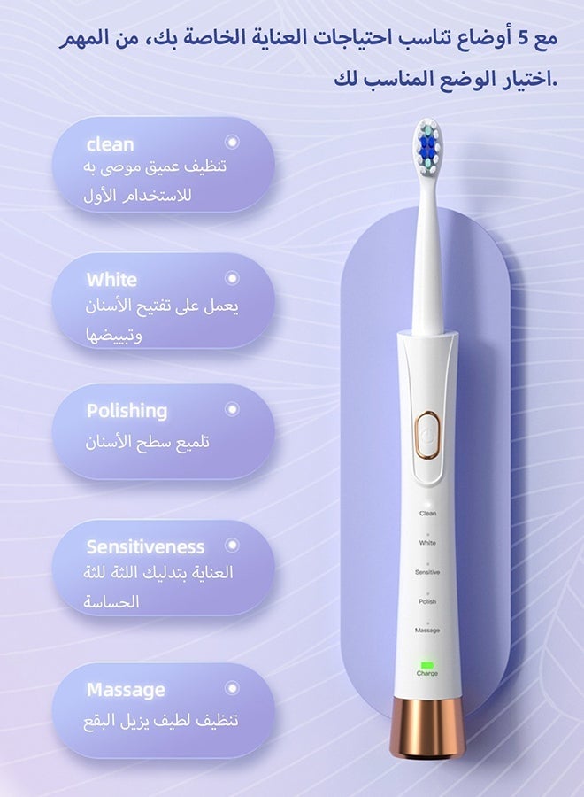 Bukela Adult Sonic electric toothbrushes Sonic toothbrushes can be charged through USB port with 5 modes - Image 5