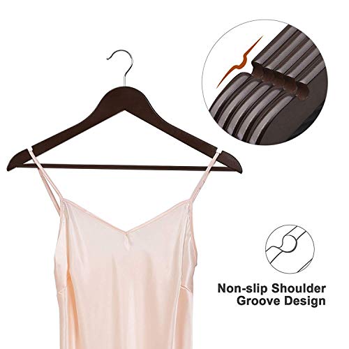 ZEPOLI Wooden Hanger for Clothes Hanging Wardrobe | Water Resistant and Moist Free | Non-Slip Bar and Precisely Cut Notches, 360 Degree Swivel Chrome Hook (20 Pack, Walnut) - Image 4