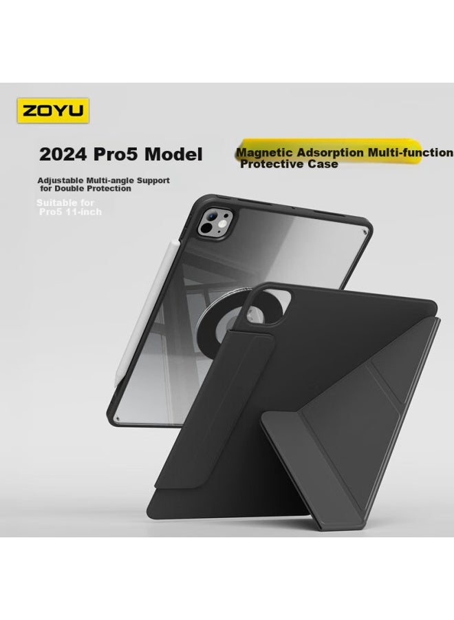 Zoyu Apple M4 Chip Ipad Pro 11-Inch Y-Fold Dual-Sided Magnetic Rotating Detachable Apple Tablet Protective Case Luxury Black