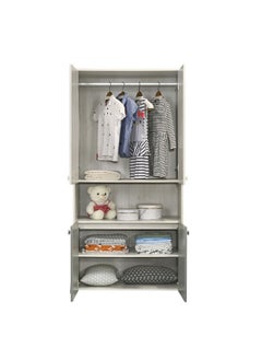 DANUBE HOME Walker 2 Door Wardrobe With Open Shelf Sturdy Closet Clothes Storage Cupboard For Kids Modern Design Space Saving Swing Door Cabinet For Bedroom L89.1Xw50Xh183.1Cm - White Ash+Grey  - Image 3