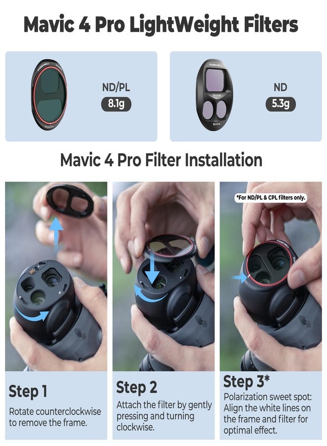 فري ويل مجموعة فلاتر Freewell Split ND رباعية لطائرة DJI Mavic 4 Pro - فلاتر ND8/4، ND16/8، ND32/16، ND64/32 - لتقليل التعريض الضوئي للحصول على لقطات جوية سينمائية - Image 4