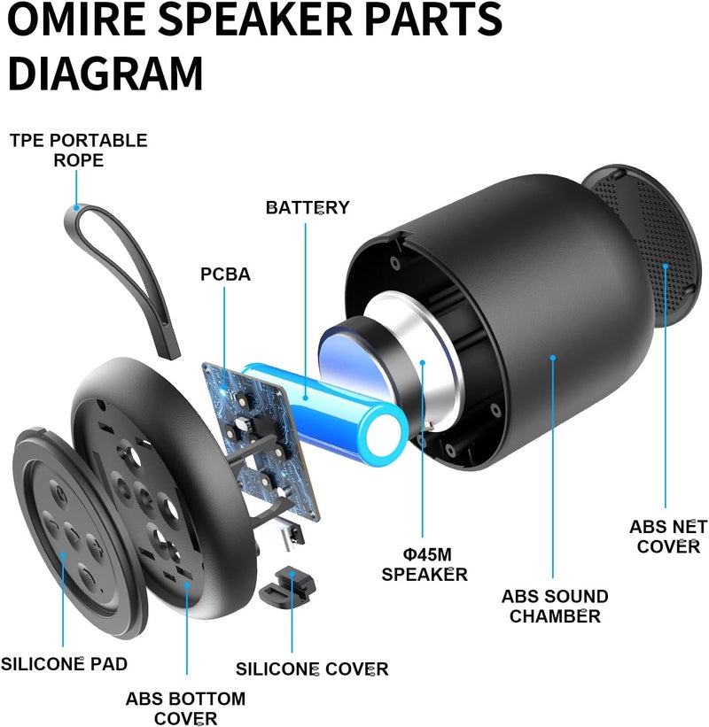OMIRE Portable Bluetooth Speakers, مكبر صوت بلوتوث,Wireless Bluetooth Speakers with TWS Function,Bluetooth 5.3 مكبر صوت,with Hands-Free Playback,Portable Design,Speaker for Travel,Outdoors,Party-Black - Image 5