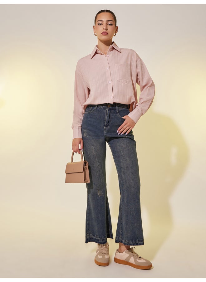 Take Two Take Two Stripe Textured Pocket Detail Oversized Shirt  - Image 3