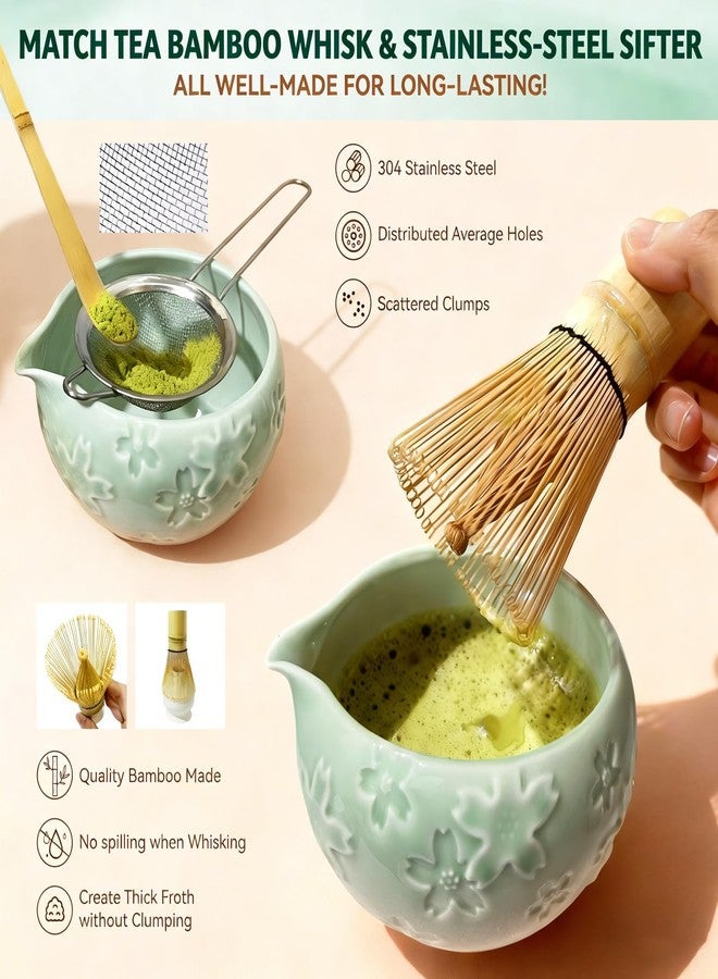 ITISBLTN Matcha Set - Complete Matcha Kit with Ceramic Bowl, Bamboo Matcha Whisk, Wooden Spoon, Ceramic Whisk Stand, Tea Towel & Sifter for Making Matcha Power Drinks - Image 3