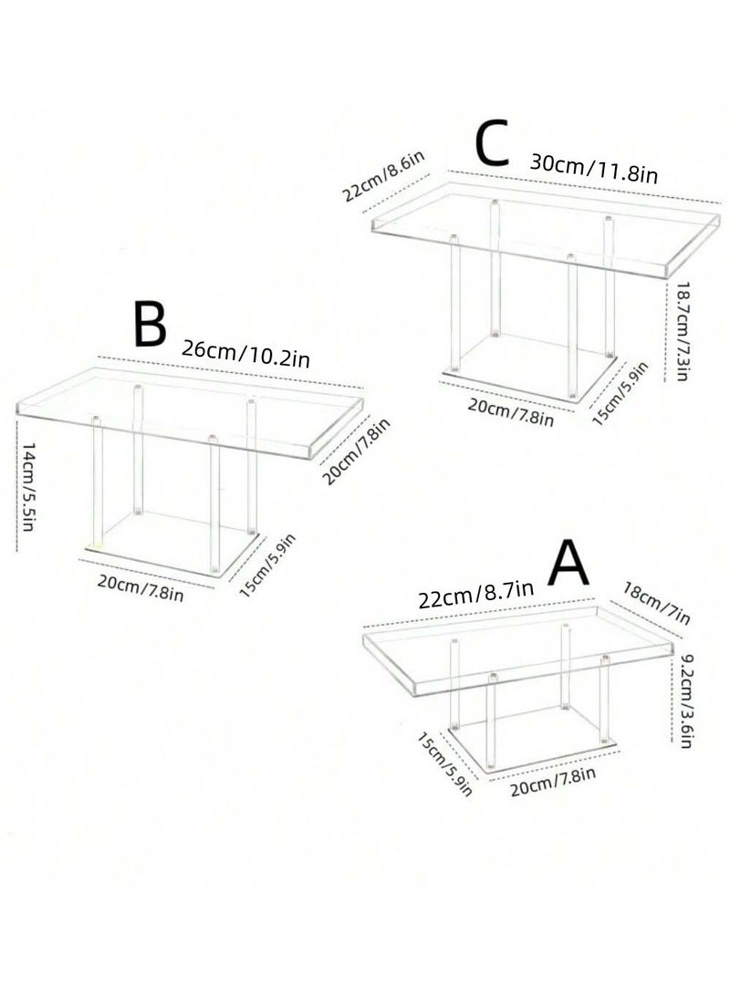 والالا مجموعة عرض طاولة الحلوى، 3 قطع، حاملات بوفيه من الأكريليك الشفاف على شكل رمال صحون الحلوى للكعك والحلويات والمعجنات وطبق الحلوى وطبق تقديم الحلوى لحفلات الزفاف وأعياد الميلاد - Image 2