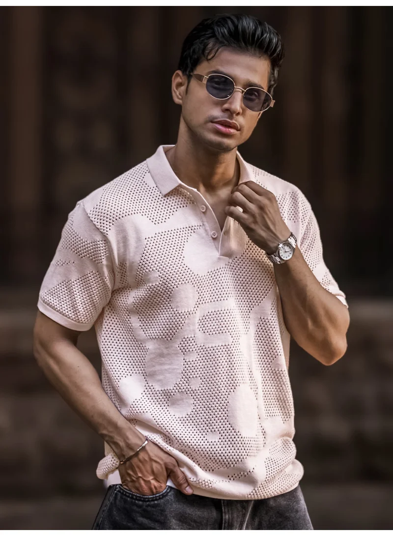 مانياك تيشيرت مانياك رجالي بياقة بولو نصف كم وردي فاتح بقصة ضيقة