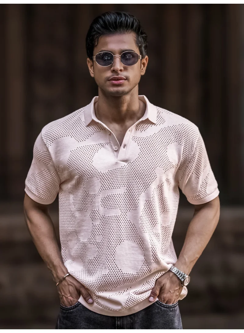 مانياك تيشيرت مانياك رجالي بياقة بولو نصف كم وردي فاتح بقصة ضيقة