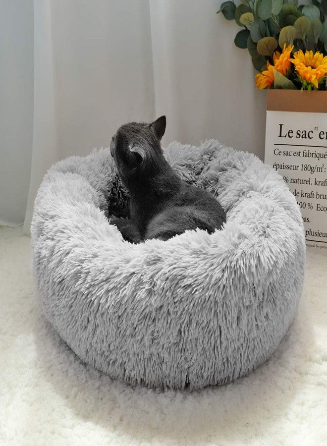 otoez Kitten Puppy Bed Extra Small XS Round Dog Cat Beds Anti Anxiety Plush Pet Calming Donut Bed with Non-Slip Waterproof Bottom, Washable (15.7", Light Grey) - Image 5