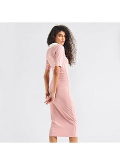 FAV Striped Bodycon Dress with Collar and Short Sleeves  - Image 3