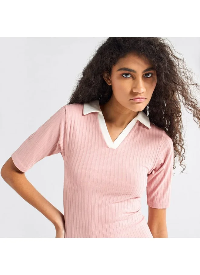 Splash FAV Ribbed Pink Polo Dress