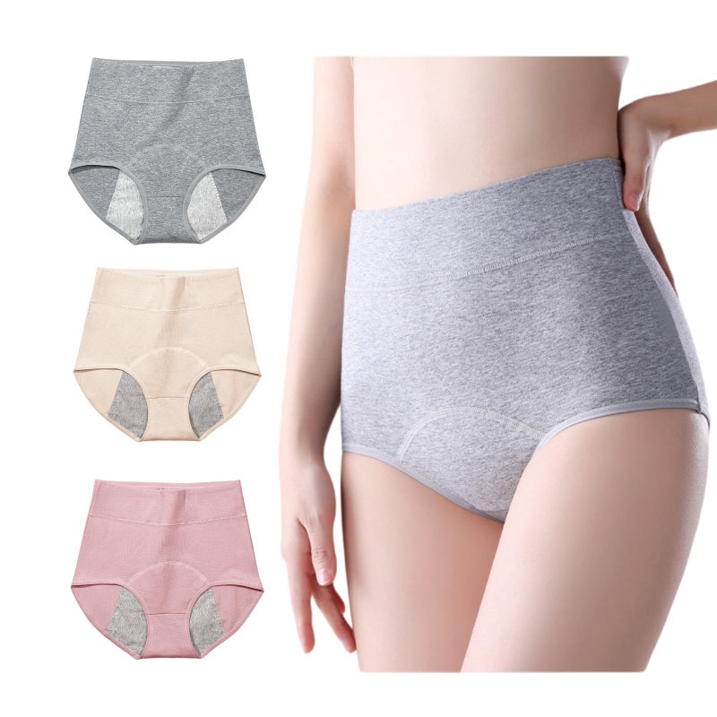 Lmaray 3 Pack Women's Incontinence Underwear Washable, Double Elastic High Waist Adult Incontinence Protective Briefs, Reusable for Light Bladder Leakage(L-Waist: 24.4''~38.6'') - Image 1