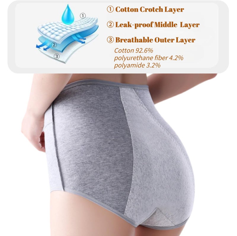 Lmaray 3 Pack Women's Incontinence Underwear Washable, Double Elastic High Waist Adult Incontinence Protective Briefs, Reusable for Light Bladder Leakage(L-Waist: 24.4''~38.6'') - Image 5