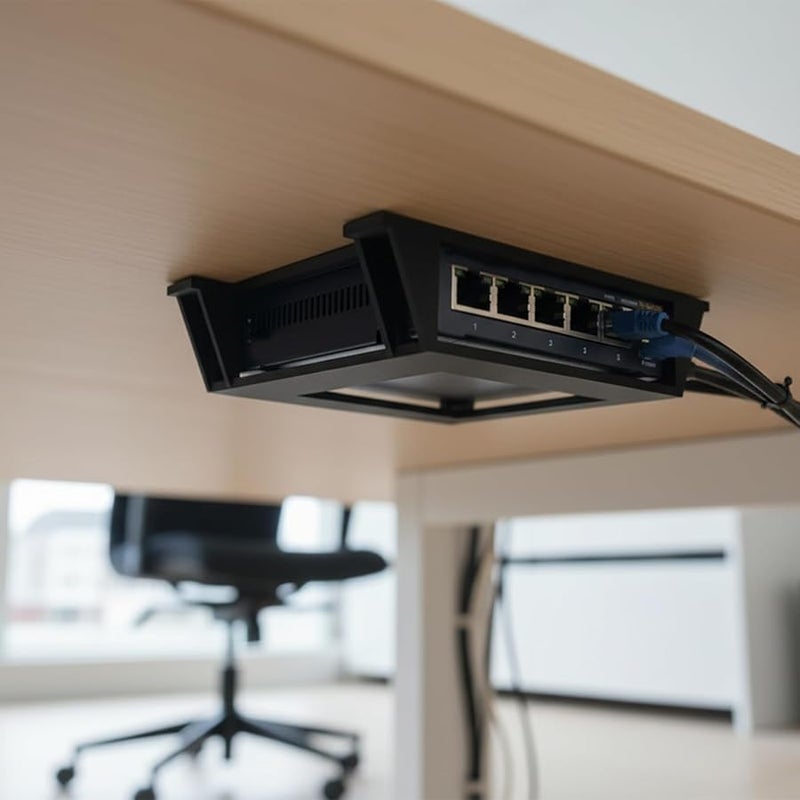 Under Desk Wall Mount Bracket Holder for TP Link SG105 Ethernet Switch Black - Image 2