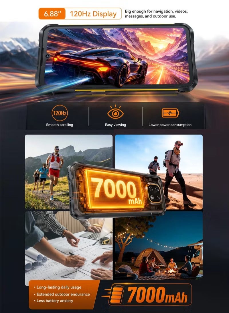Cubot KingKong ES 5 Rugged Smartphone, 6.88 inch HD+ 120Hz Display, 6GB RAM + 128GB Storage, LED Flash Light, 7000mAh Battery, 64MP Camera, Android 16, Dual SIM, NFC, Fingerprint, IP68/IP69K Waterproof - Orange - Image 3