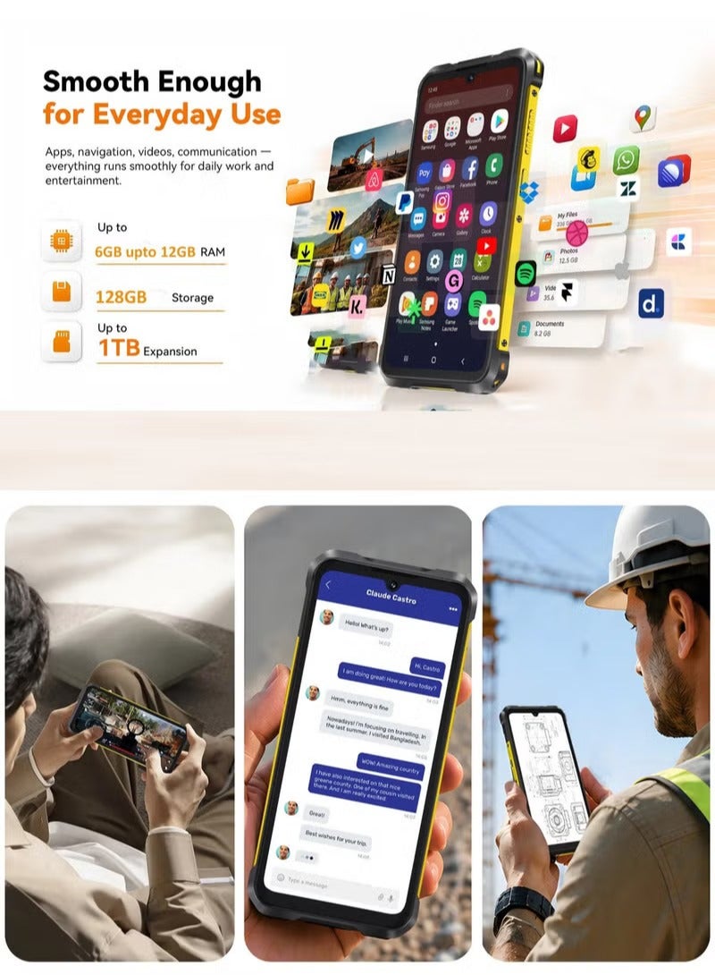 Cubot KingKong ES 5 Rugged Smartphone, 6.88 inch HD+ 120Hz Display, 6GB RAM + 128GB Storage, LED Flash Light, 7000mAh Battery, 64MP Camera, Android 16, Dual SIM, NFC, Fingerprint, IP68/IP69K Waterproof - Orange - Image 4