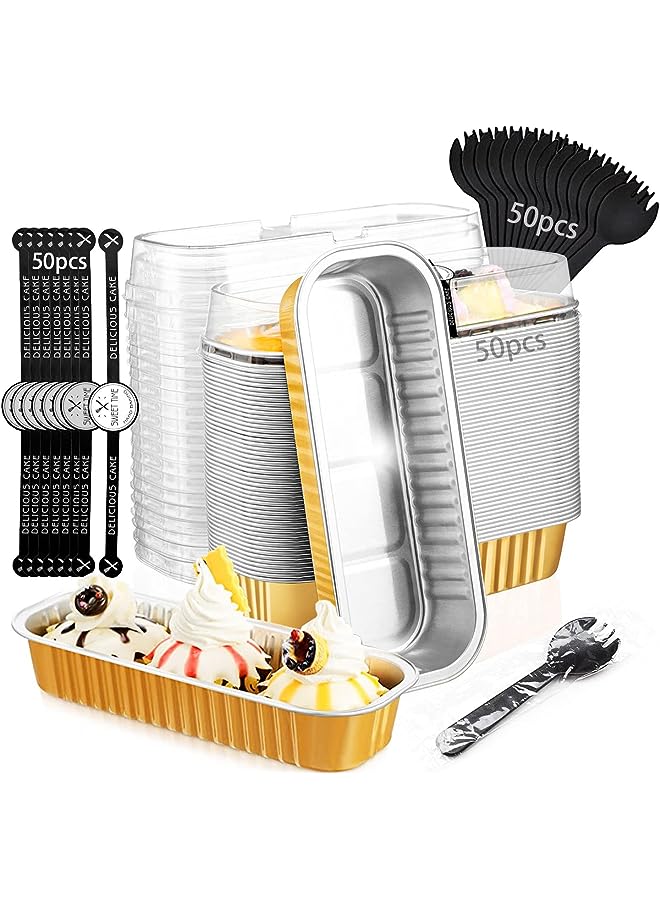 PROMASS Pcs Aluminum Foil Loaf Pans,Bread Pans with Lids and Spoons,Disposable Baking Pans Loaf Baking Cups Ramekins Dessert Bakeware Pans Containers for Cheese Cake Creme（16.6 * 6.4 * 3.1cm） - Image 1