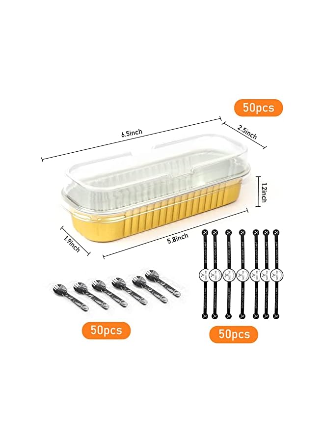 PROMASS Pcs Aluminum Foil Loaf Pans,Bread Pans with Lids and Spoons,Disposable Baking Pans Loaf Baking Cups Ramekins Dessert Bakeware Pans Containers for Cheese Cake Creme（16.6 * 6.4 * 3.1cm） - Image 2