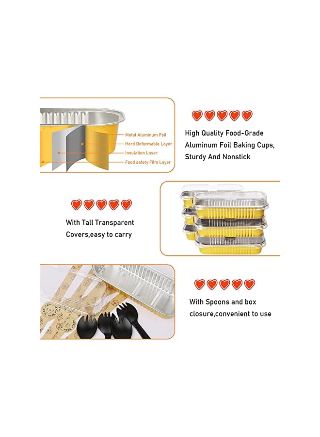PROMASS Pcs Aluminum Foil Loaf Pans,Bread Pans with Lids and Spoons,Disposable Baking Pans Loaf Baking Cups Ramekins Dessert Bakeware Pans Containers for Cheese Cake Creme（16.6 * 6.4 * 3.1cm） - Image 4