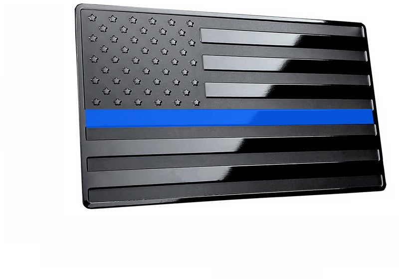 LFPartS USA Embossed Stainless Steel Metal Flag for Cars, Trucks Show Support of Police and Law Enforcement Officers Black with Thin Blue Line 5"x3" - Image 2