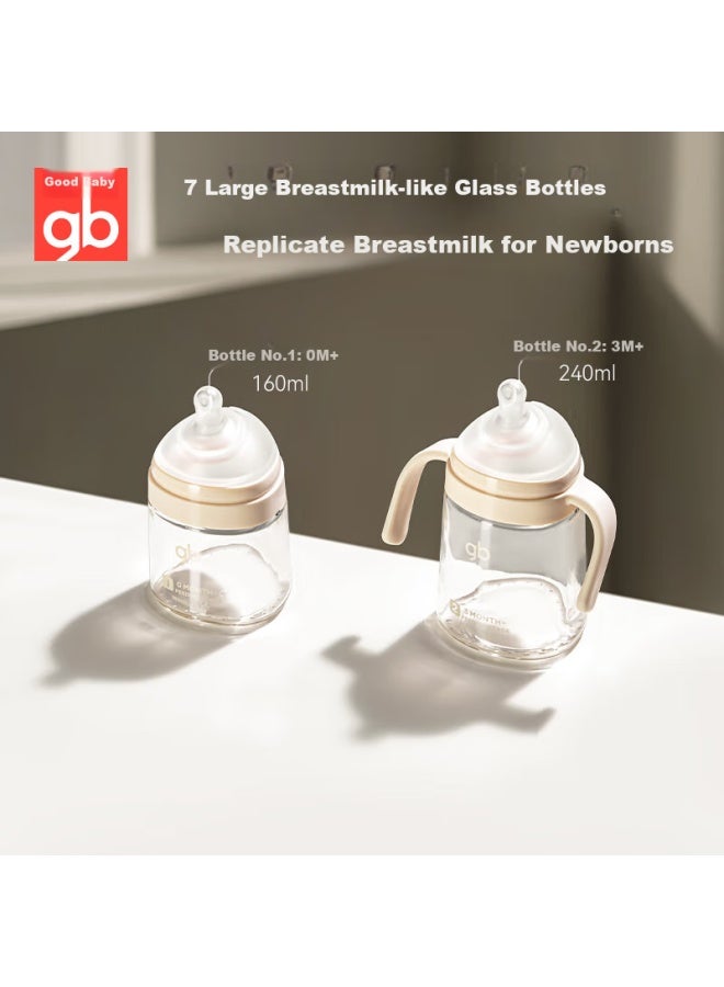 Gb Glass Baby Bottle Newborn Anti-colic Breast-like Wide Neck Feeding Bottle 240ml - Image 4