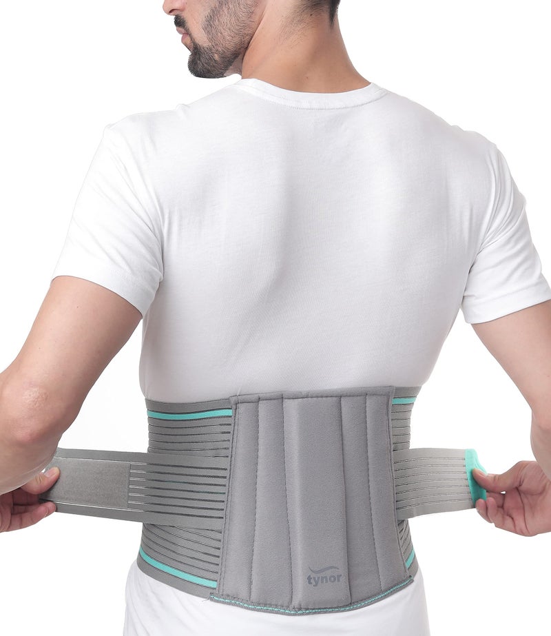 TYNOR Lumbar Support Belt Breathable Compression Lower Back Brace Adjustable Waist Lumbar Support Brace for Men Women Herniated Disc Sciatica Back Pain Heavy Lifting XXL Grey