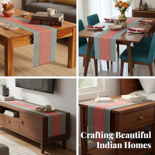 Peepul Tree Handmade Table Runner for 4 Seater| Multipurpose Natural Grass Table Runner for Dining Table, Coffee & Centre Table | Non-Slippery | Heat-Resistant |12" x 60"Inch | Crystal Teal & Red - Image 2