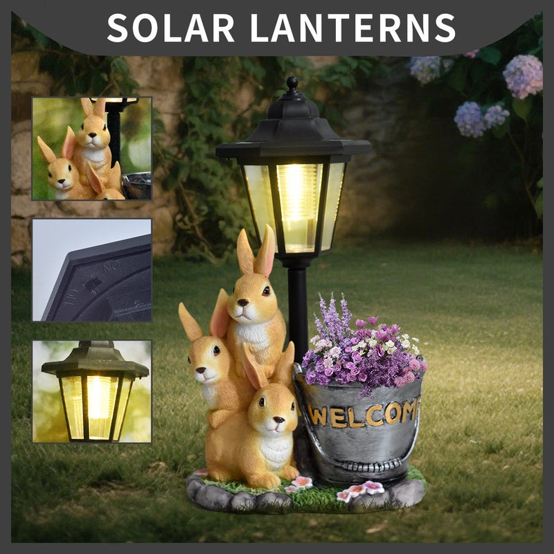 Garden Creative Planter Rabbit Solar Outdoor Light Animal Sculpture for Garden Path Decor - Image 2