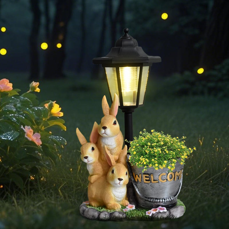 Garden Creative Planter Rabbit Solar Outdoor Light Animal Sculpture for Garden Path Decor - Image 5
