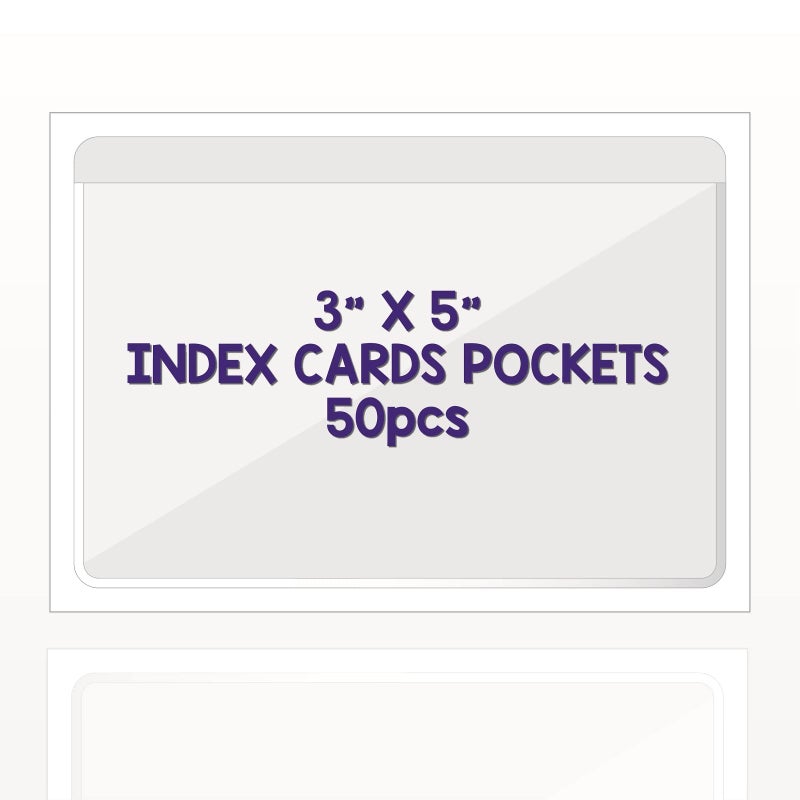 IMAGAME Clear Adhesive 3" x 5" Index Card Pockets With Top Open Loading, 50 Pack, Plastic Labels Holders for Storage Bins and Library, Ideal for Organizing and Protecting Your Cards - Image 1