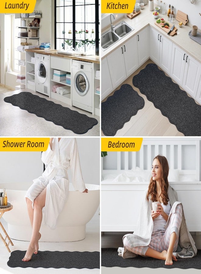 JSEI Scalloped Kitchen Rugs and Mats 2PCS, Kitchen Mats for Floor, Non-Slip Washable Kitchen Runner, Absorbent and Stain Resistant Rugs for Kitchen, Laundry & Sink, 17"x30"+17"x60", Charcoal - Image 5