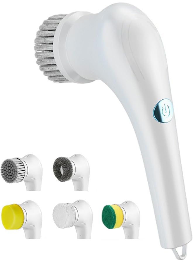 promass Cordless Electric Scrubber, Portable Cleaning Brush with 5 Brush Heads Handheld Cleaning Tool Versatile Scrub Brush Dish Scrubber 360° Rotating Scrubber for Plates, Pots, Walls, Kitchen, Shoes - Image 1
